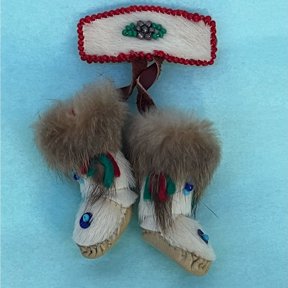 Handmade Alaska Native cute pin seal fur and fox with beads and mukluks